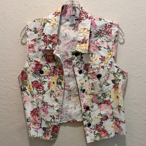 Vintage Floral Sleeveless Denim Vest Dress Jacket Jean Jacket - Picture 2 of 6